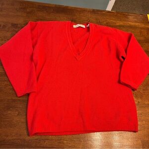 Vintage Chaus Bold Red V-Neck Sweater wool angora rabbit hair size medium